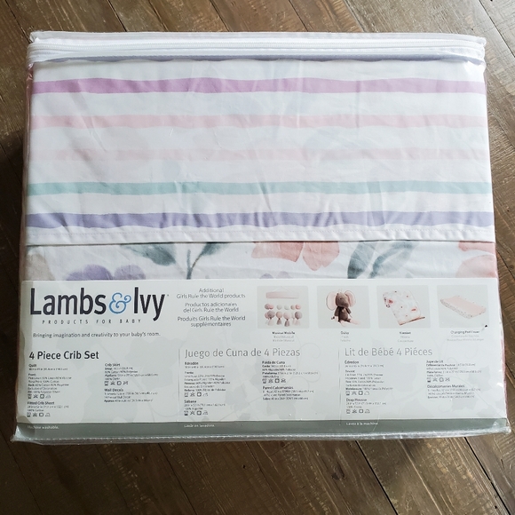 Lambs & Ivy Baby Girls Rule the World Pink Floral 5 Pc Nursery Crib Bedding Set - Picture 11 of 16